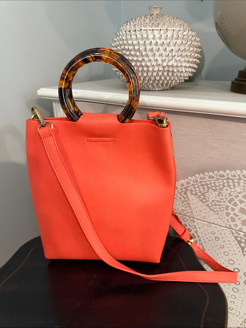 NWT Anthropologie Stylish Coral Tote with Tortoiseshell Handles